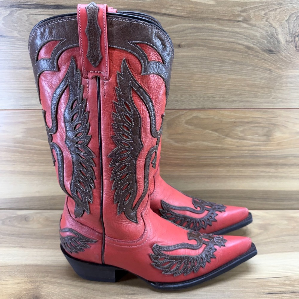 El General Red Brown Eagle Wings‎ Boots Womens 6.5 Snip Toe Roder Festival Boho